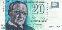 (1993 Litt A) Банкнота Финляндия 1993 год 20 марок "Вяйнё Линна" Louekoski - Koivikko  VF